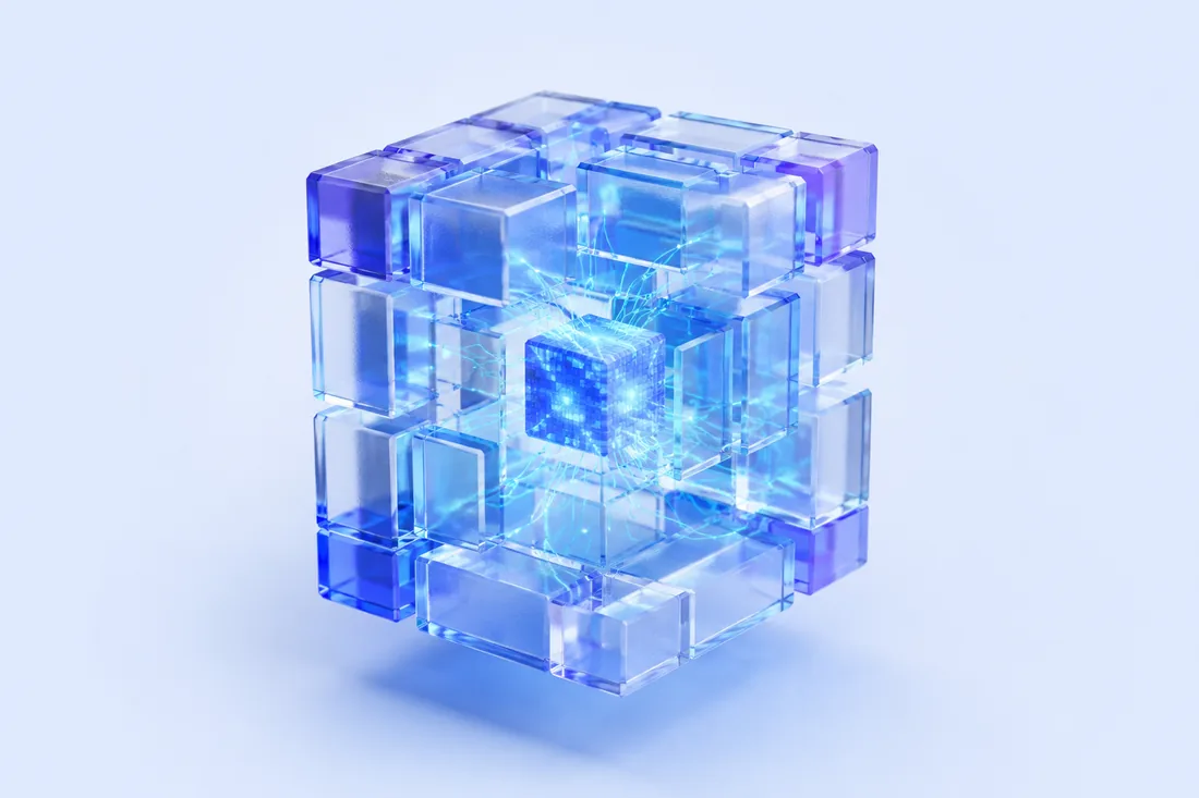 Glass cube lattice — Secure Solutions capability render