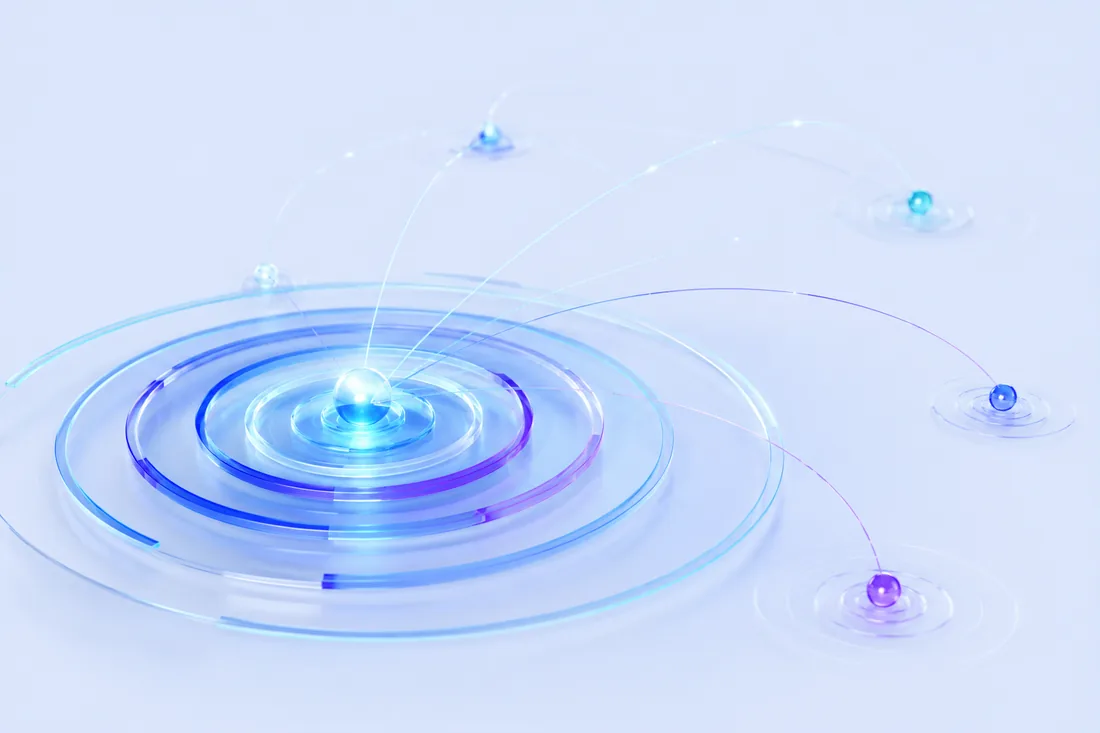 Concentric rings with orbiting nodes — Information Advantage capability render