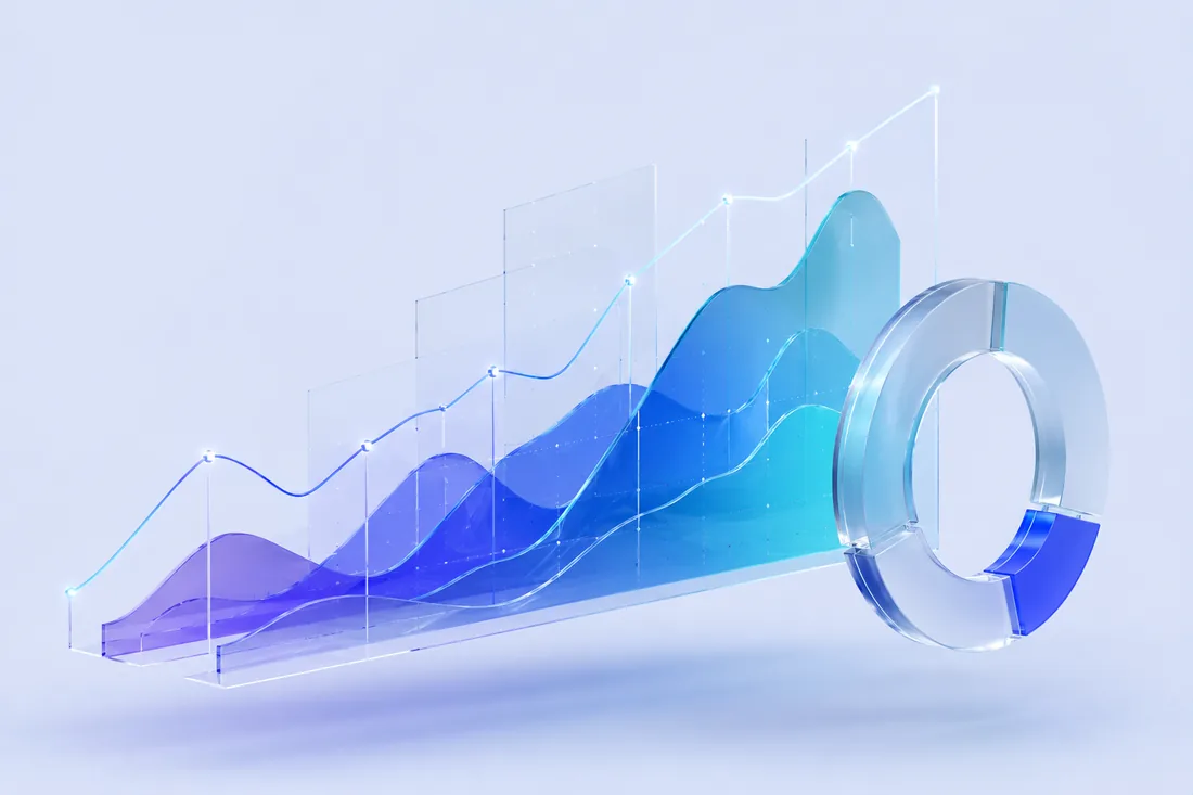 Layered surface chart with glass torus — Data Analytics capability render