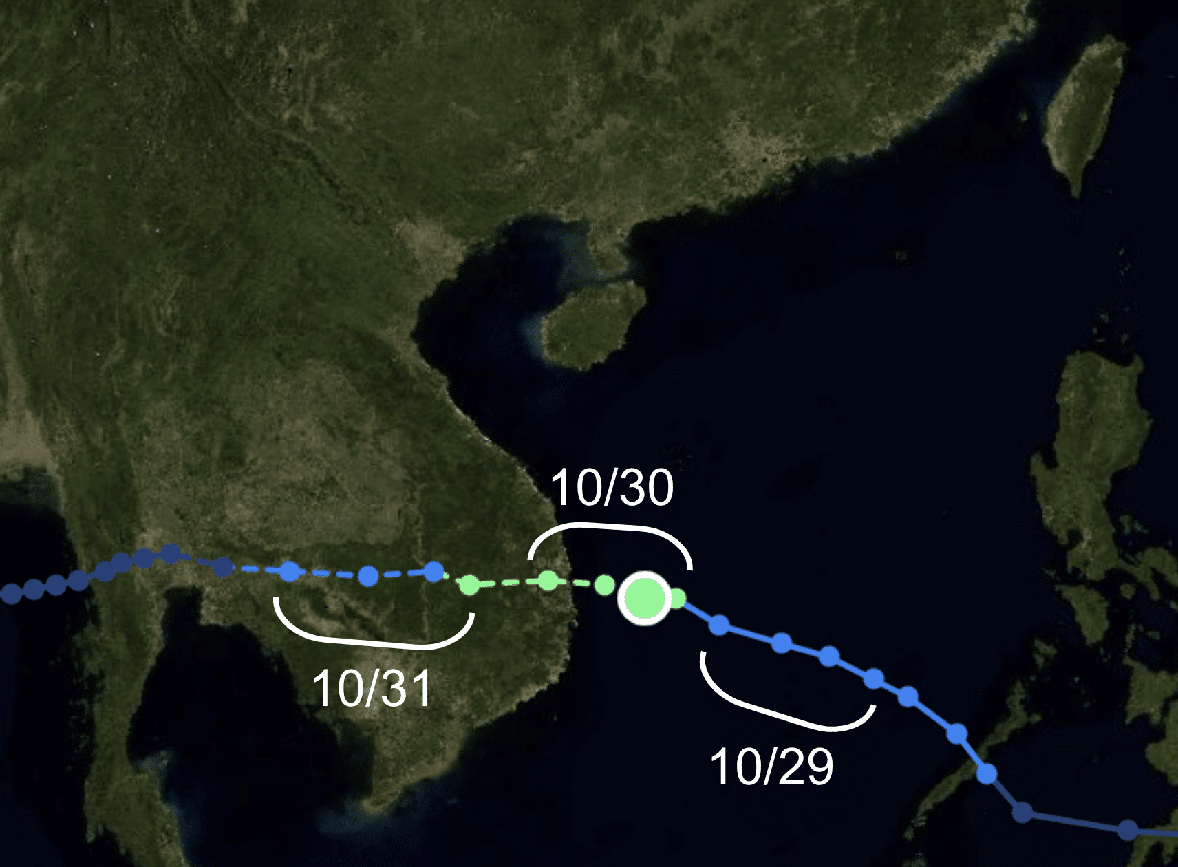 Storm path of tropical storm Matmo