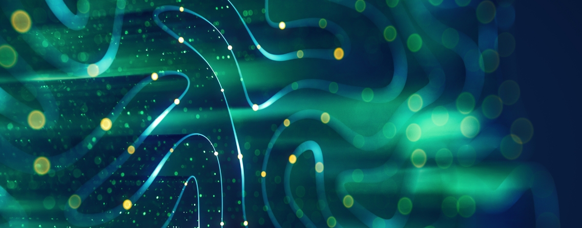 Abstract digital illustration with glowing, interconnected lines and dots representing high availability and network