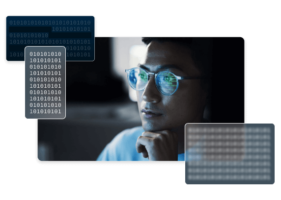 Man with Glasses and Binary Boxes Graphic