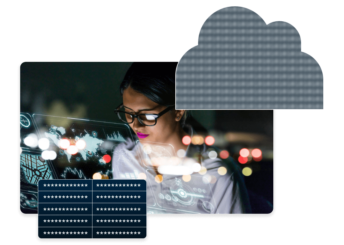 Woman Looking at Futuristic Screen Graphic